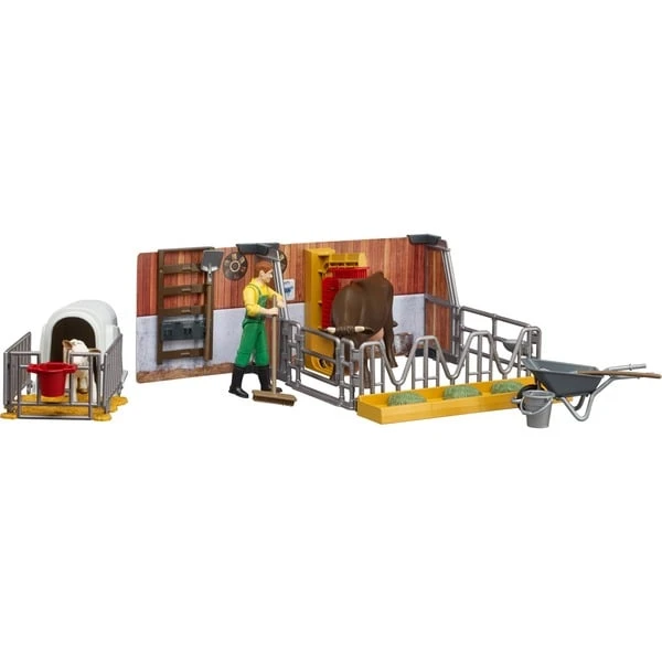 Bruder Bworld Kuh- Und Kälberstall Mit Landwirt, Kulisse – Bild 5